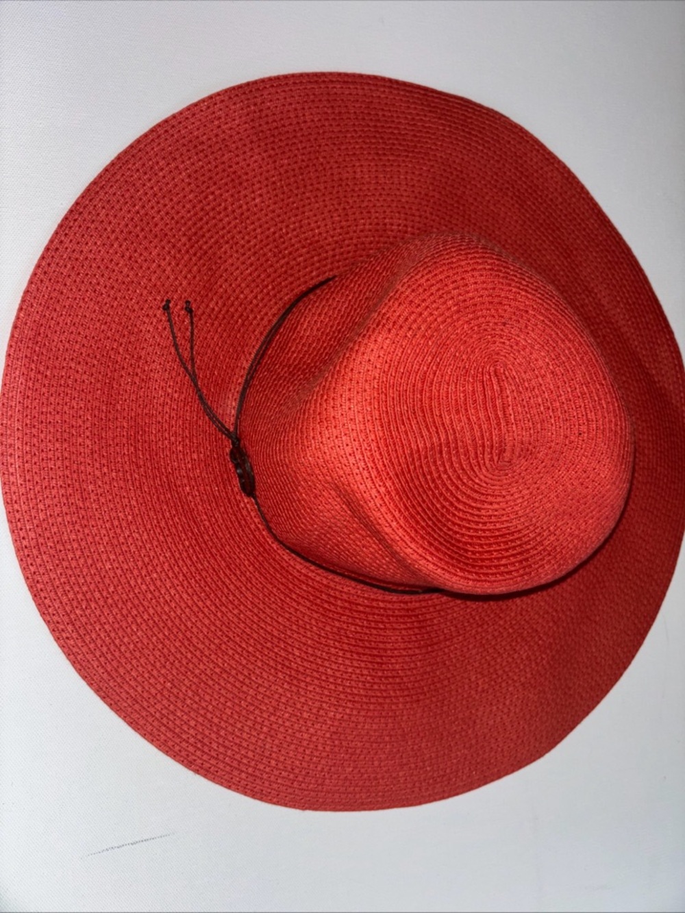 Lands' End Red Wide-Brim Sun Hat with Adjustable Cord